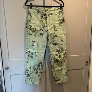 Anthropologie-Pilcro-Wanderer-Floral Print Mint Green High-Rise Pants